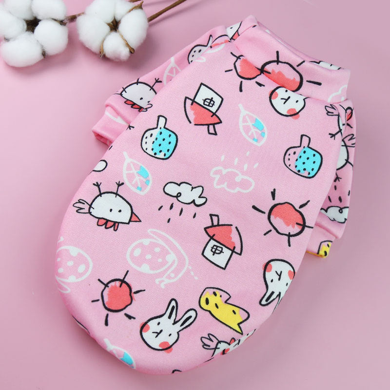 Cartoon Print Pet Clothes Plus Velvet Two-Legged Sweater