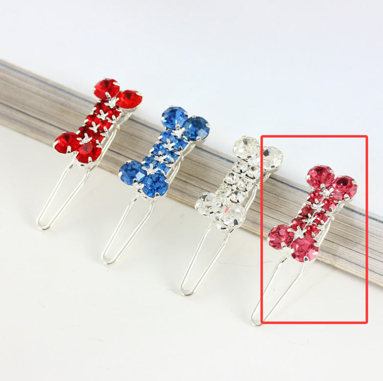 Rhinestone Dog Bone Barrettes