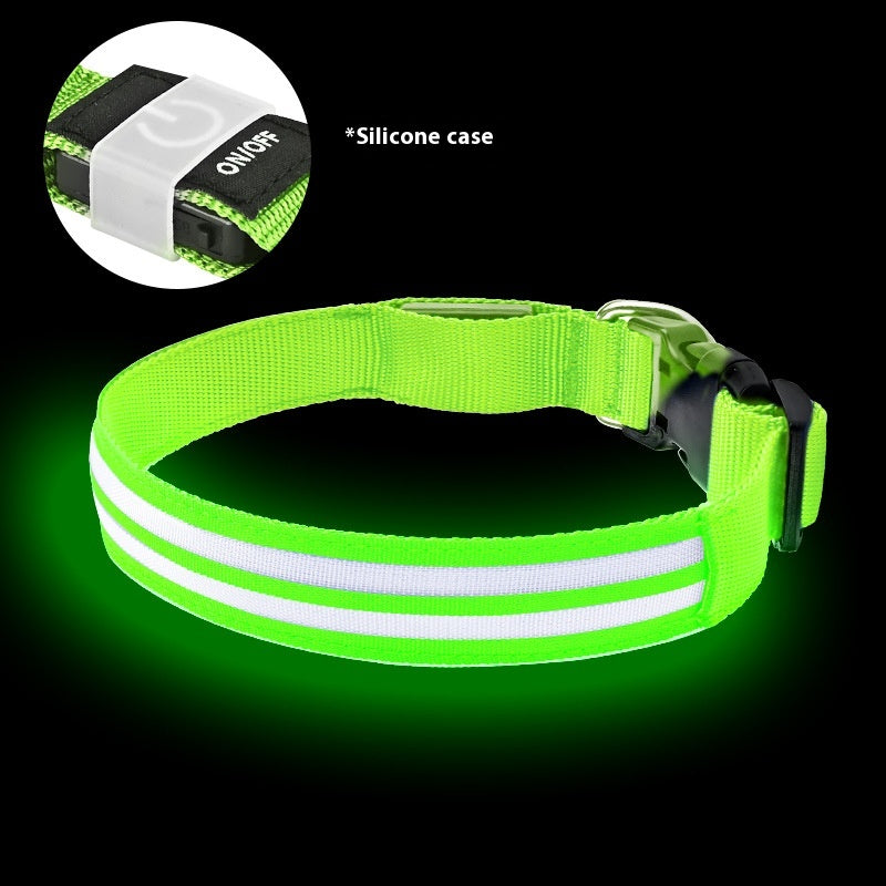 Shiny Dog Collar Double Fiber Pet Night Collar