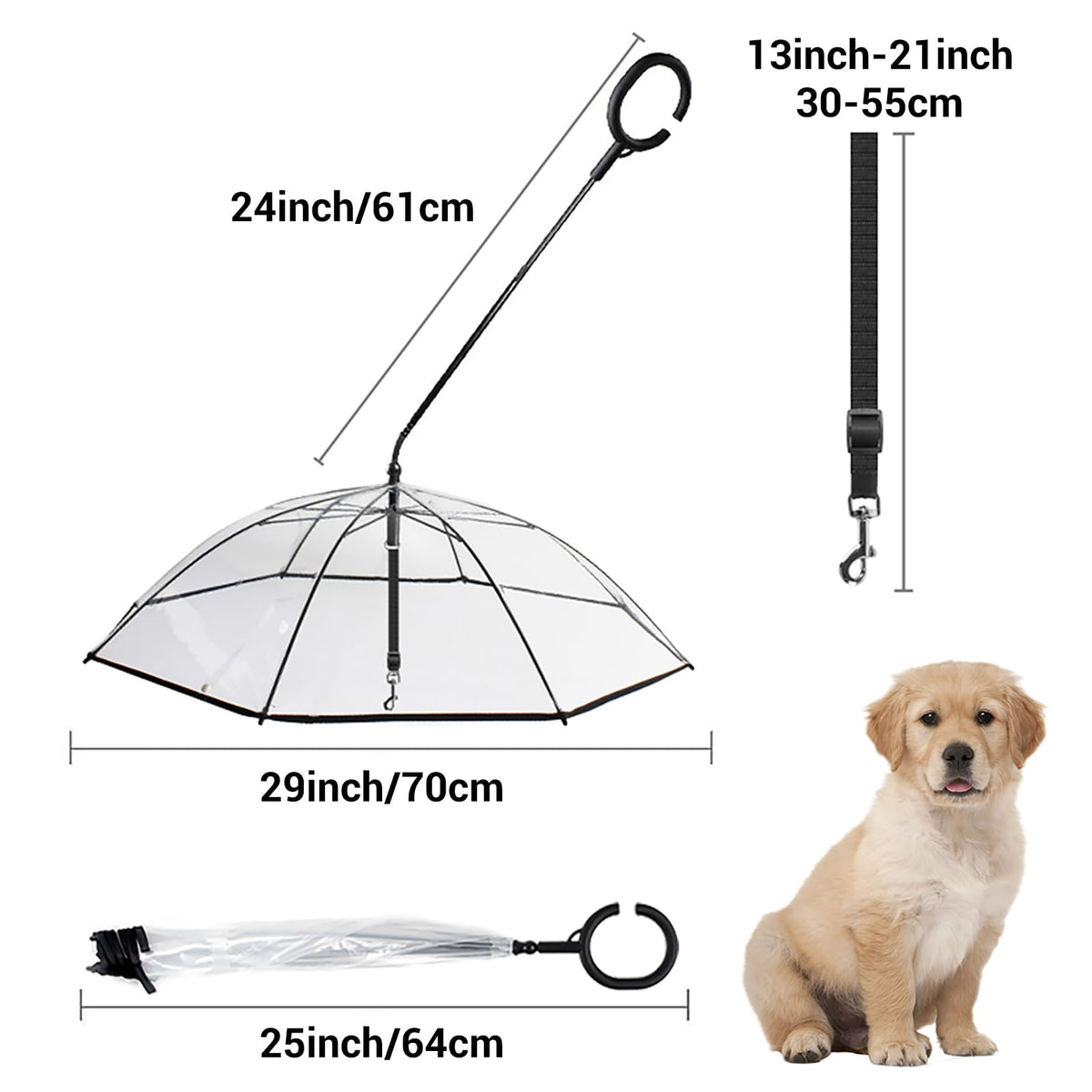 Dog Umbrella Small Breed, Clear Dog Umbrella Leash For Small Dogs, Keeps Dogs Dry Walking Rain, Doggie Rain Umbrella With Adjustable Leash,