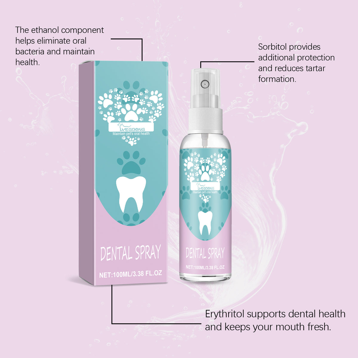 Yegbong Pet Teeth Spray, Cleans Pet Oral Cavity, Removes Tooth Stains And Yellow Teeth