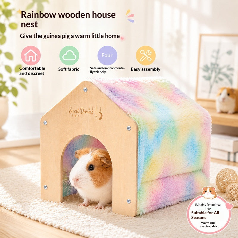Small Pet Wooden House Guinea Pig Sleeping Nest Four-Season Universal Warm Colorful House