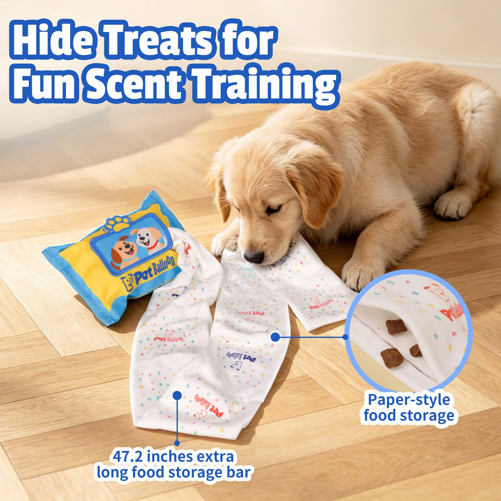 Dog Tissue Box Toy, Snuffle Treat Puzzle With Squeaker Tissue Box Toy With 47.2-In Pull-Out Fleece, Hidden Treat, Squeaker And Oxford Pouch