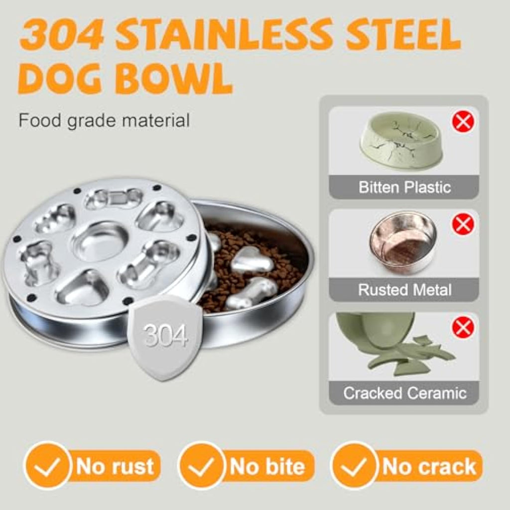 Slow Feeder Dog Bowls Non-Slip Metal Dog Food Bowls With Heart And Bones Design For Small Medium Large Dogs