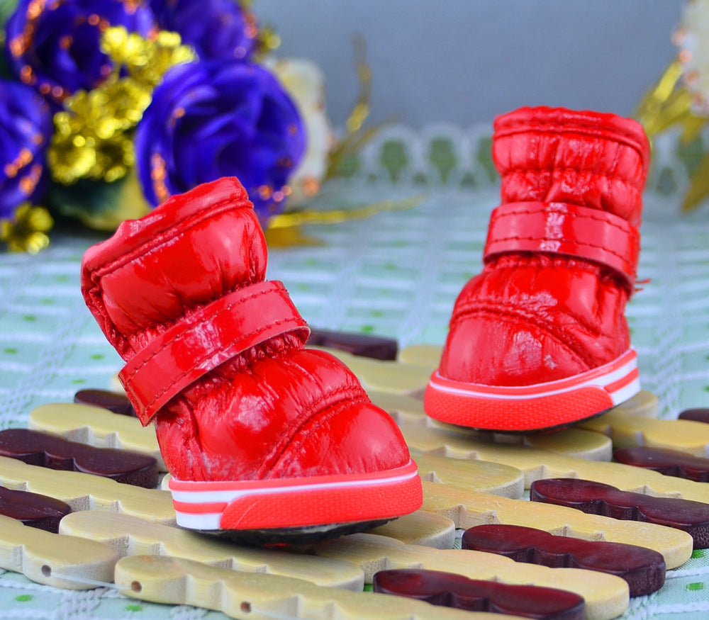 Pu Mirror Leather Warm Pet Dog Shoes In Winter