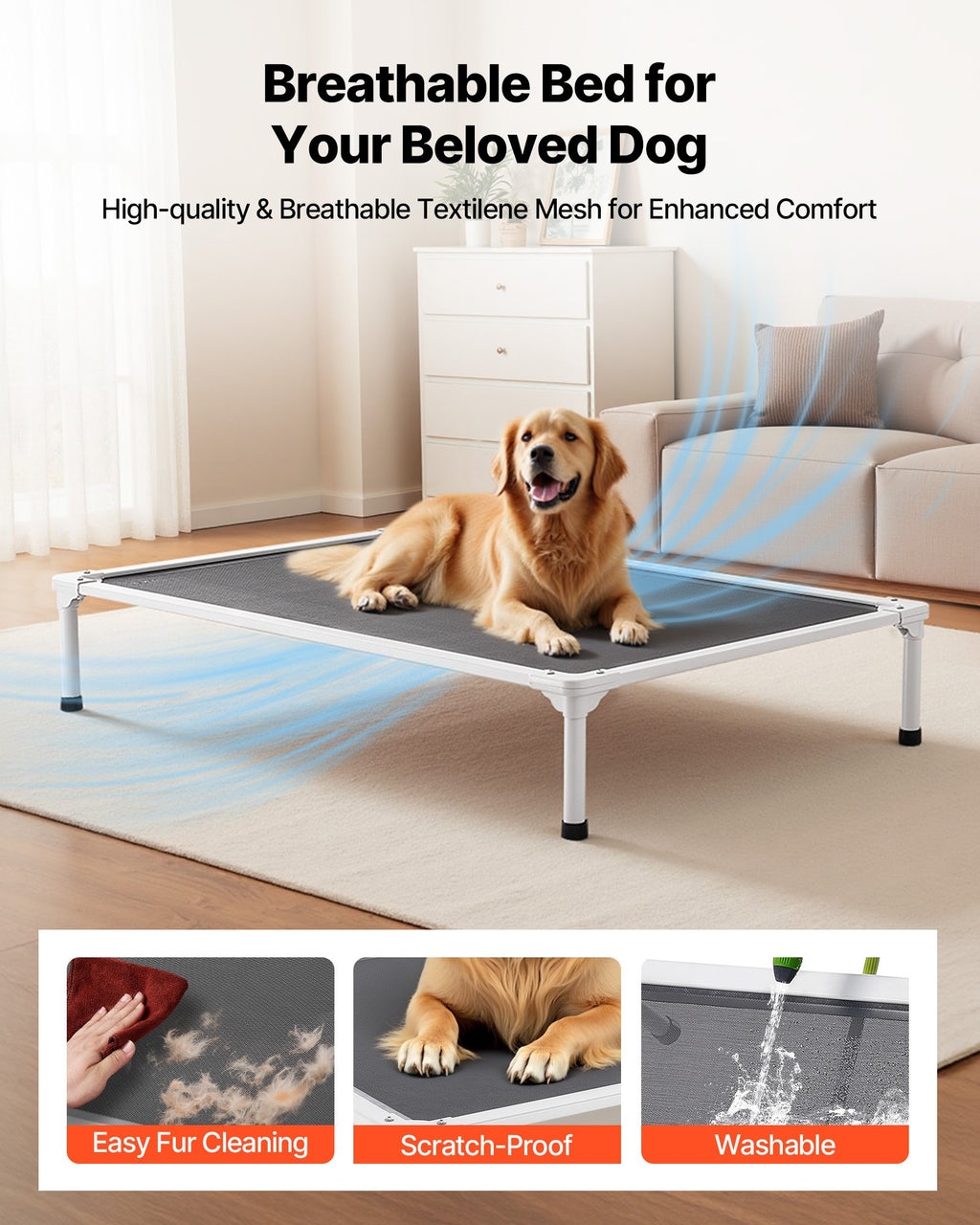 Elevated Dog Bed For Large Dog Portable Raised Dog Cot With Teslin Mesh Xl