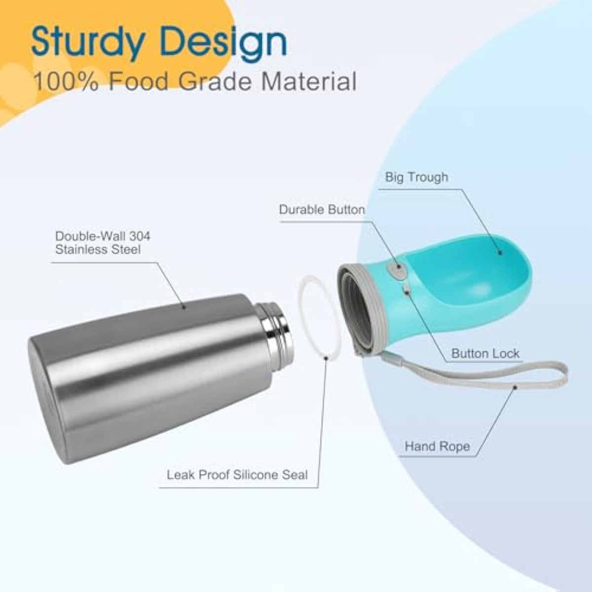 Portable Dog Water Bottle 700Ml Stainless Steel Leak Proof Puppy Water Dispenser With Drinking Feeder For Pets Travel Walking Hiking And Out