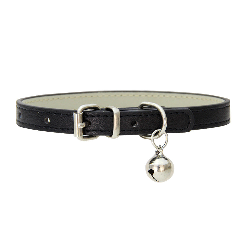Japanese Style Bell Pu Leather Leash Pet Dog Collar