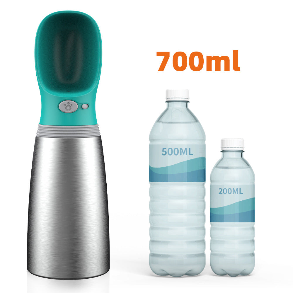 Portable Dog Water Bottle 700Ml Stainless Steel Leak Proof Puppy Water Dispenser With Drinking Feeder For Pets Travel Walking Hiking And Out