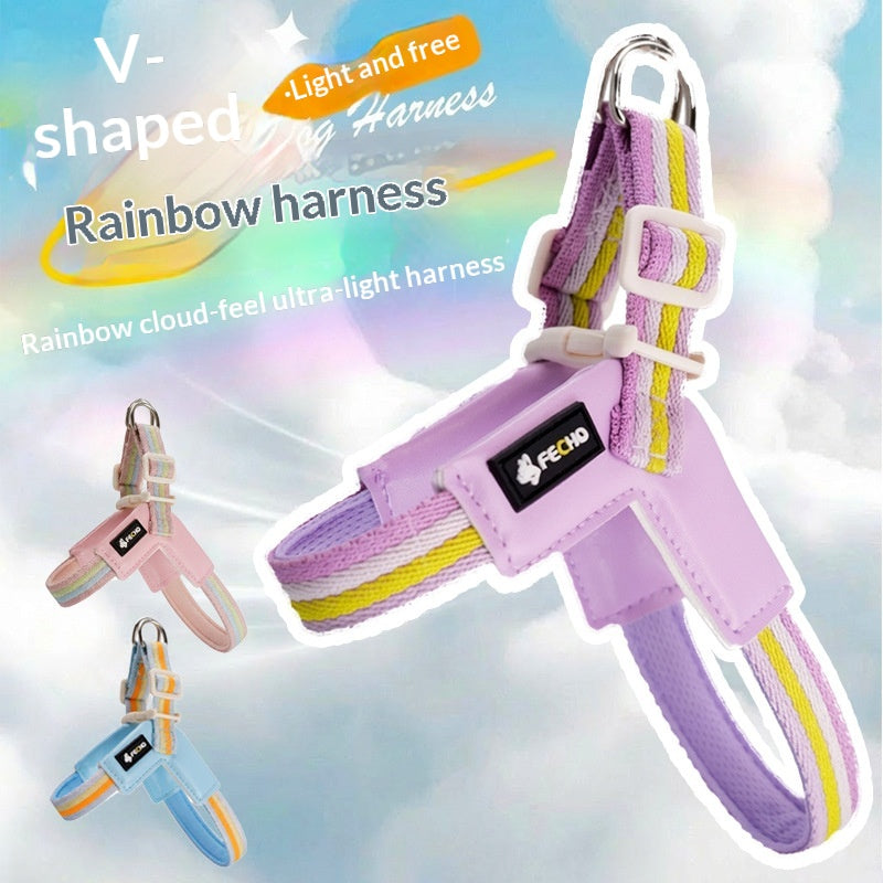 Breathable Rainbow Leash Harness Set for Small-Medium Dogs