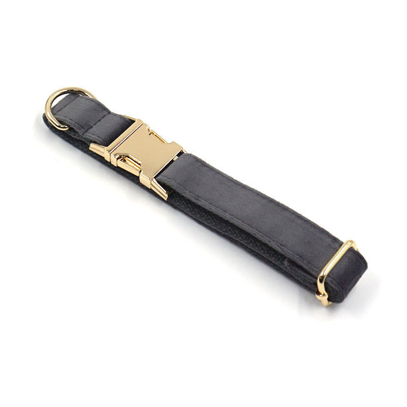Dark Grey Velvet Pet Collar Lettering Metal Buckle