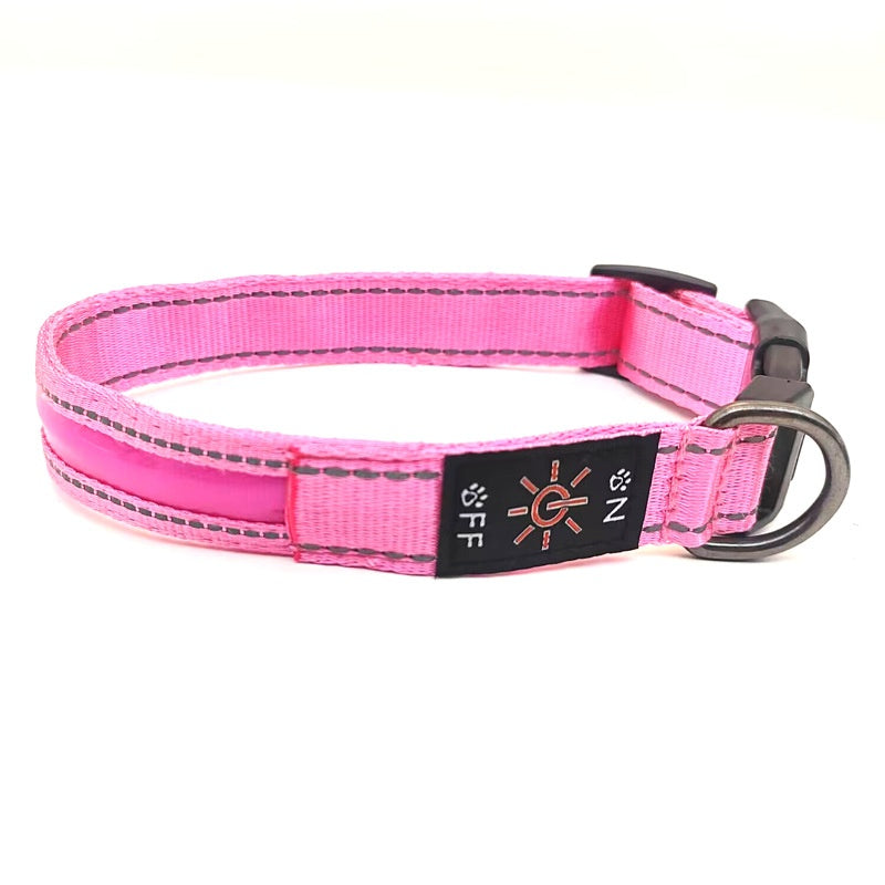 Led Luminous Dog Collar Highlight Reflective Leather Reflective Stripe Ribbon