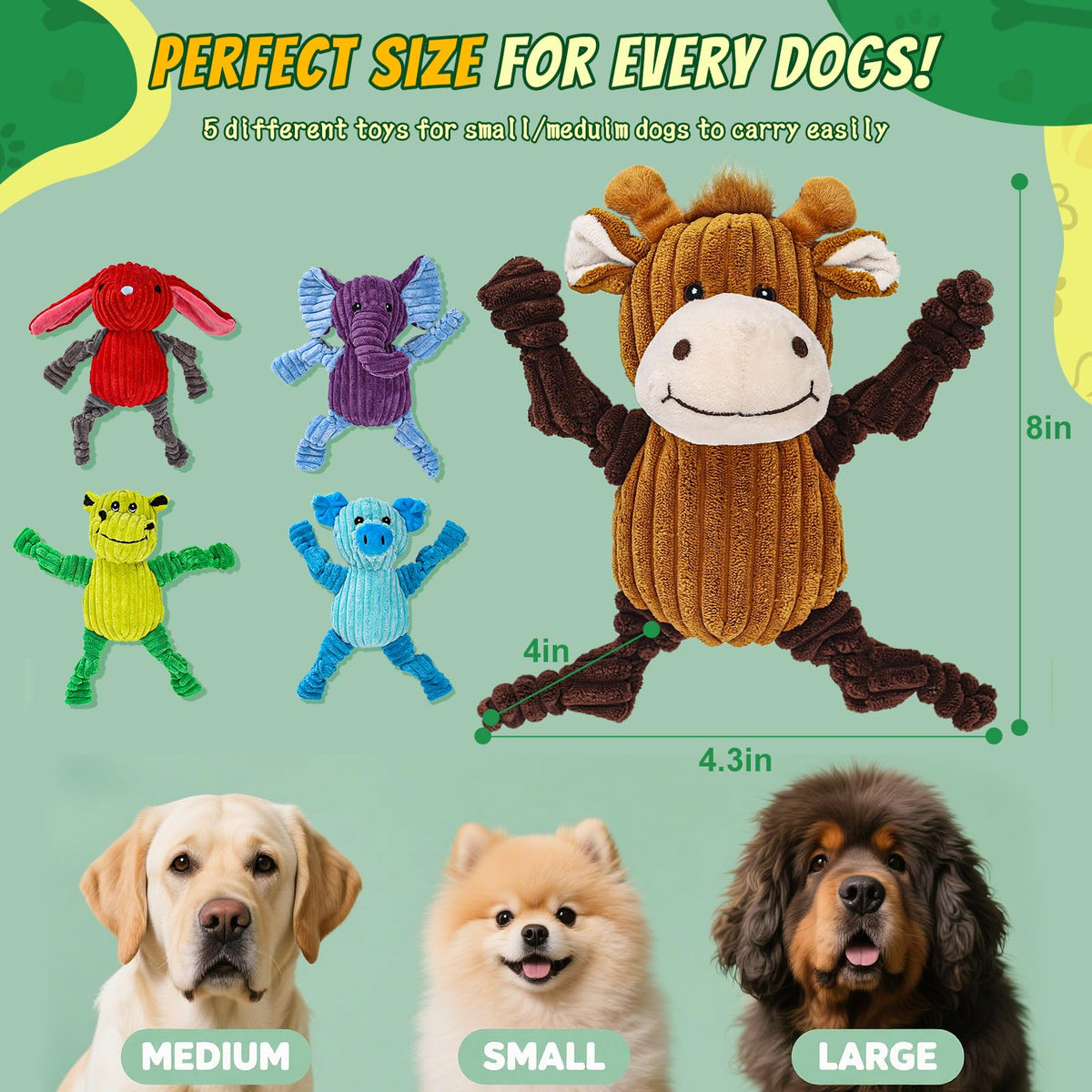 5 Pack Squeaky Dog Toys,Tough Stuffed Plush Dog Toys For Large Medium Small Dogs, Durable Plush Animal Dog Toy Bundle,Puppy Toys To Keep The