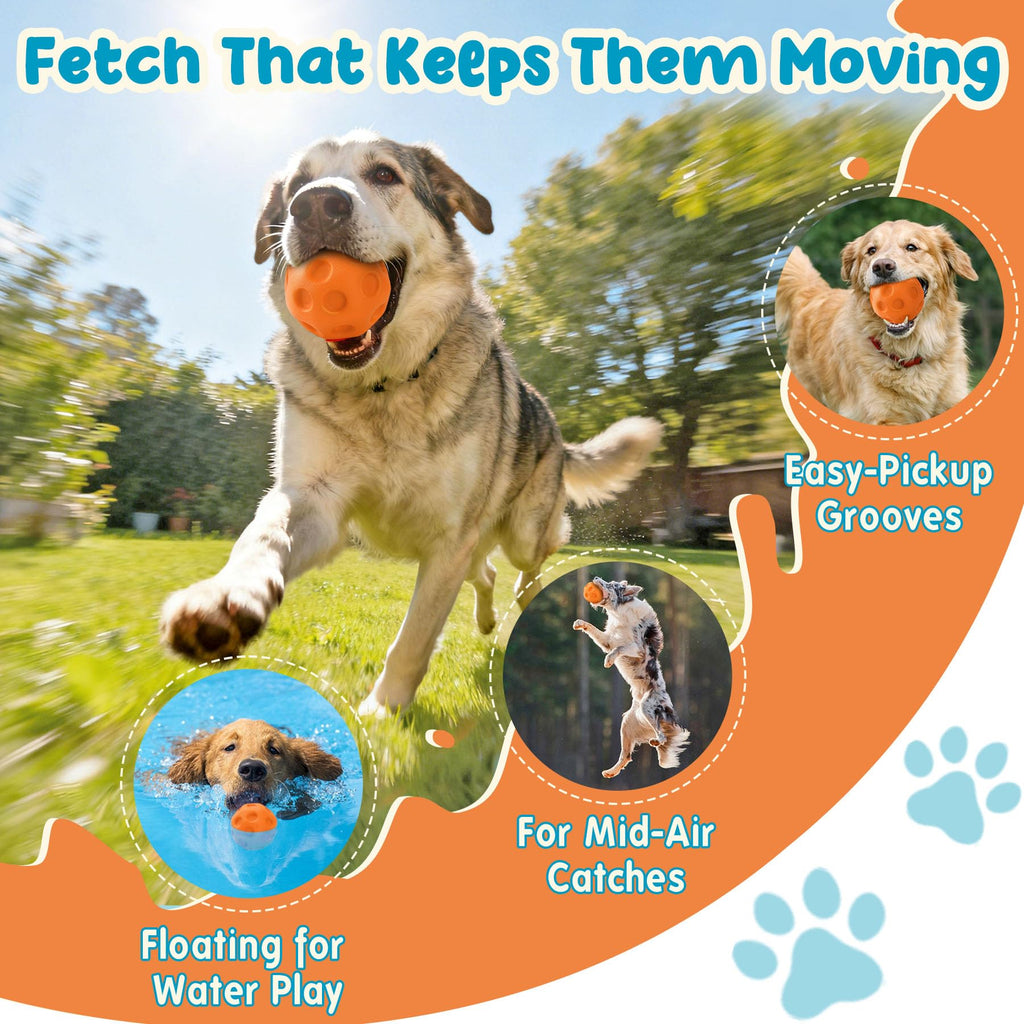 3 Pack Dog Balls For Medium & Large Dogs - High Bounce & Floating Fetch Balls, Interactive Outdoor Toys With Easy-Pickup Grooves, Bright Ora