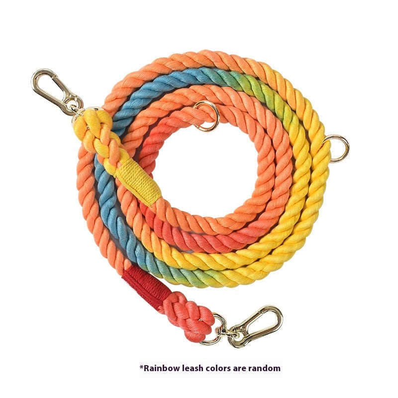 Woven Rainbow Running Dog Leash Multi-Functional Hand Holding Rope Double Head