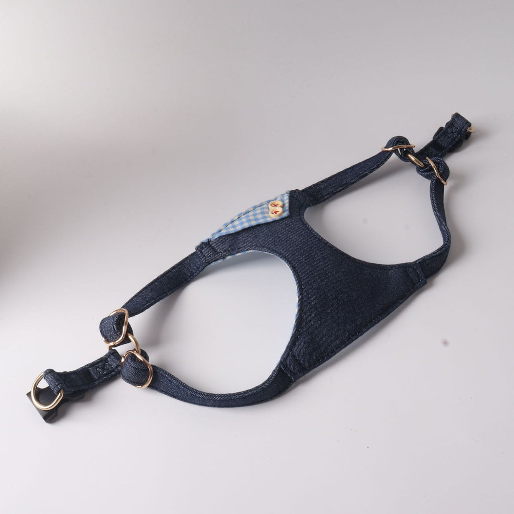 Dark Blue Patchwork Plaid Pet Harness Set