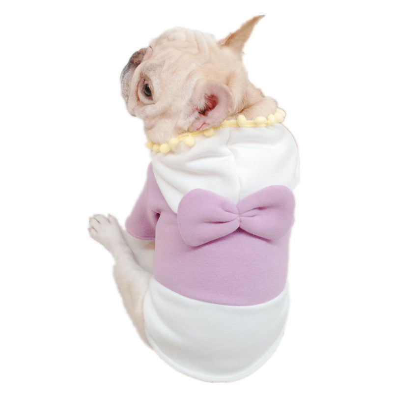Autumn And Winter Fat Dog Purple Fleece Bow Sweater