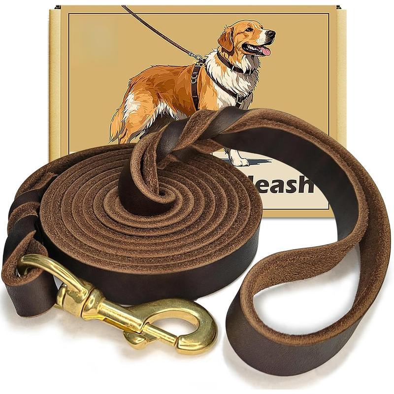 Genuine Leather Dog Leash Heavy Duty Pet Walking Lead With Ergonomic Non-Slip Handle For Medium And Large Breeds
