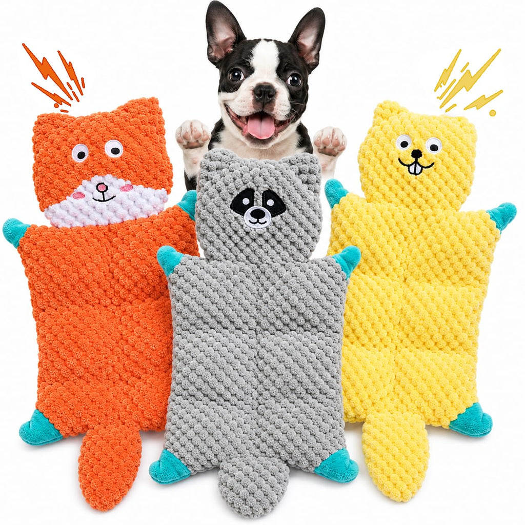 No Stuffing Squeaky Dog Toys For Samll Medium Large Breeds, 3 Pack Durable Plush Puppy Chew Toys For Teething And Boredom, Interactive Dog T