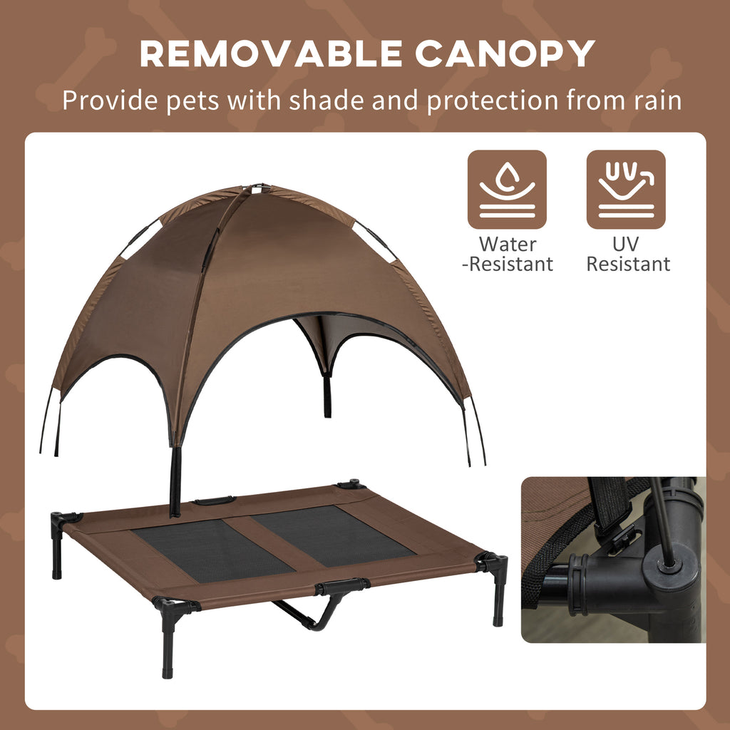 Elevated Portable Dog Cot Pet Bed With Uv Protection Canopy Shade, 36 Inch, Coffee