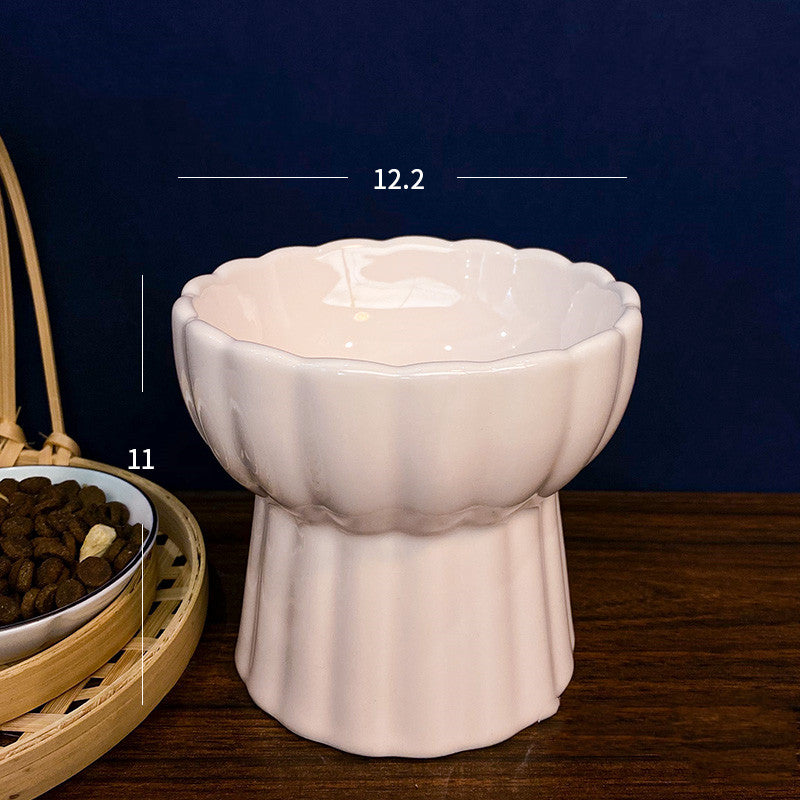 Ceramic Anti-Overturn Protection Cervical Slope High Feet Pet Bowl