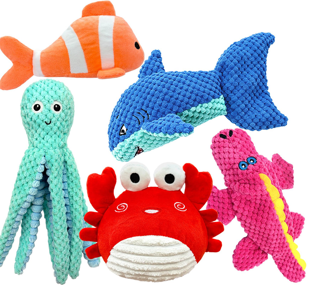 Dog Toys Squeaky Crinkle For Aggressive Chewers, Plush Puppy Toy 5 Pack Puppy Chew Toys For Teething, Tough Durable Stuffed Plush Dog Toy Fo