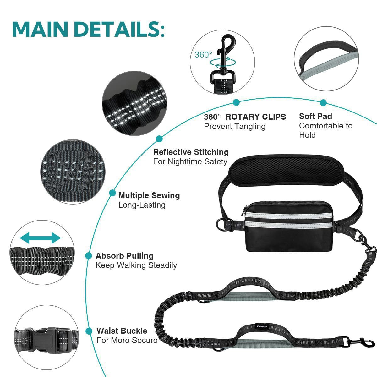 Pet Running Leash with Waist Bag