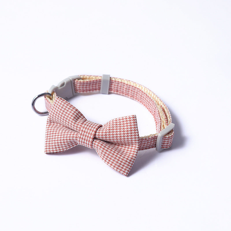Pet Collar Houndstooth Design Bow