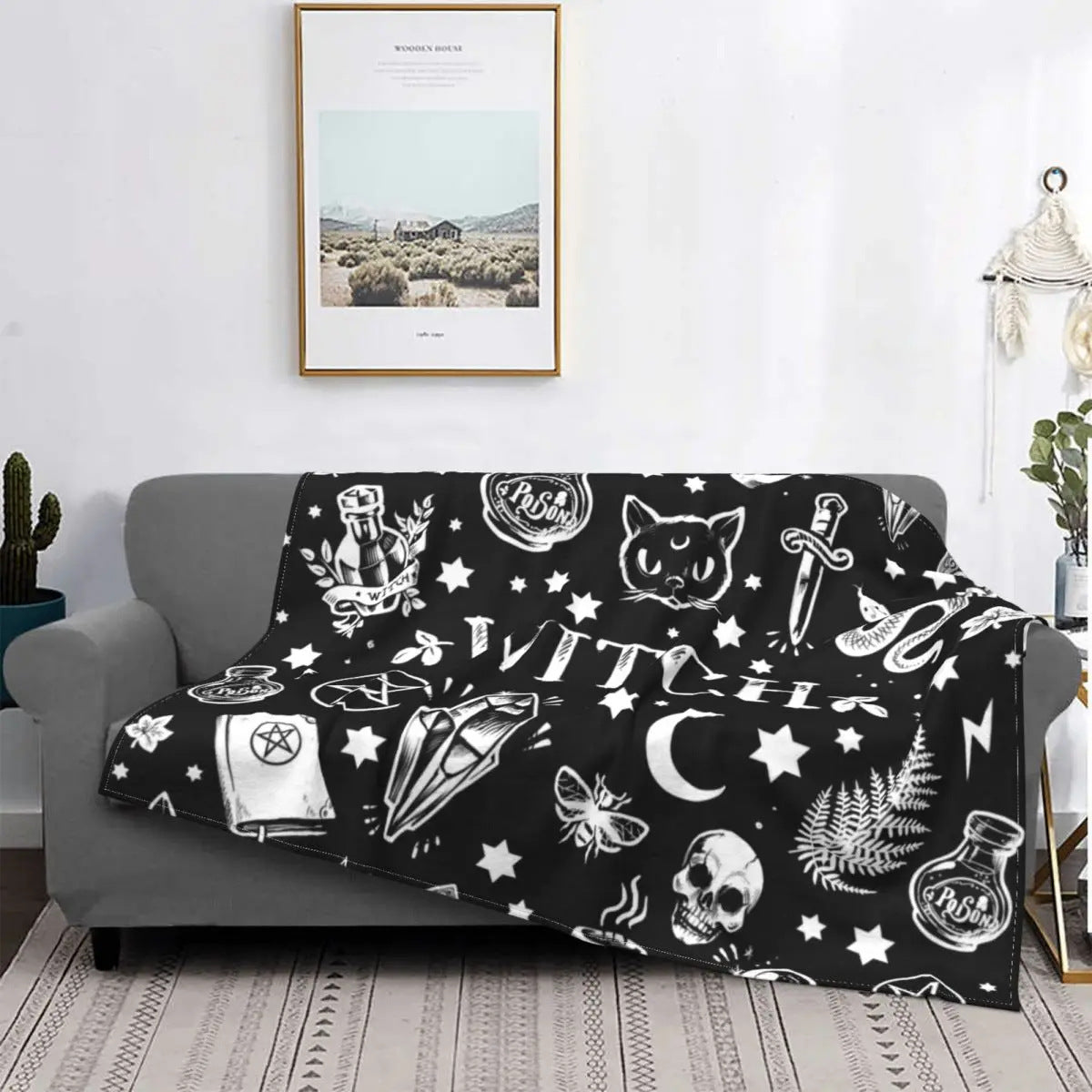 Gothic Halloween Witch Flannel Blanket