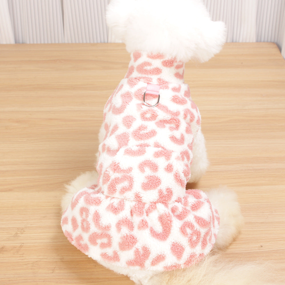Fleece Leopard-Print Princess Dress For Teddy Dogs