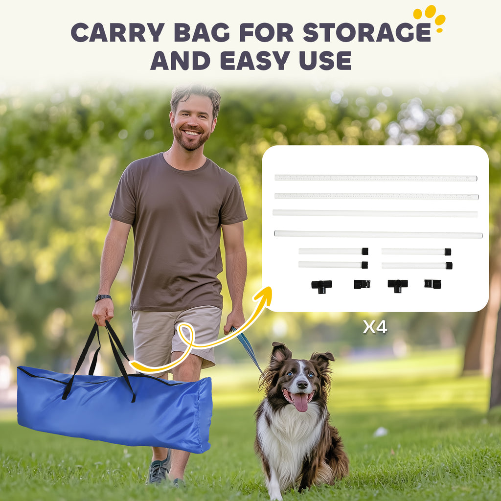4 Piece Dog Agility Training Equipment For Dog Agility Course With Adjustable Height Jump Bars, Included Carry Bag, & Displacing Top Bar, Wh