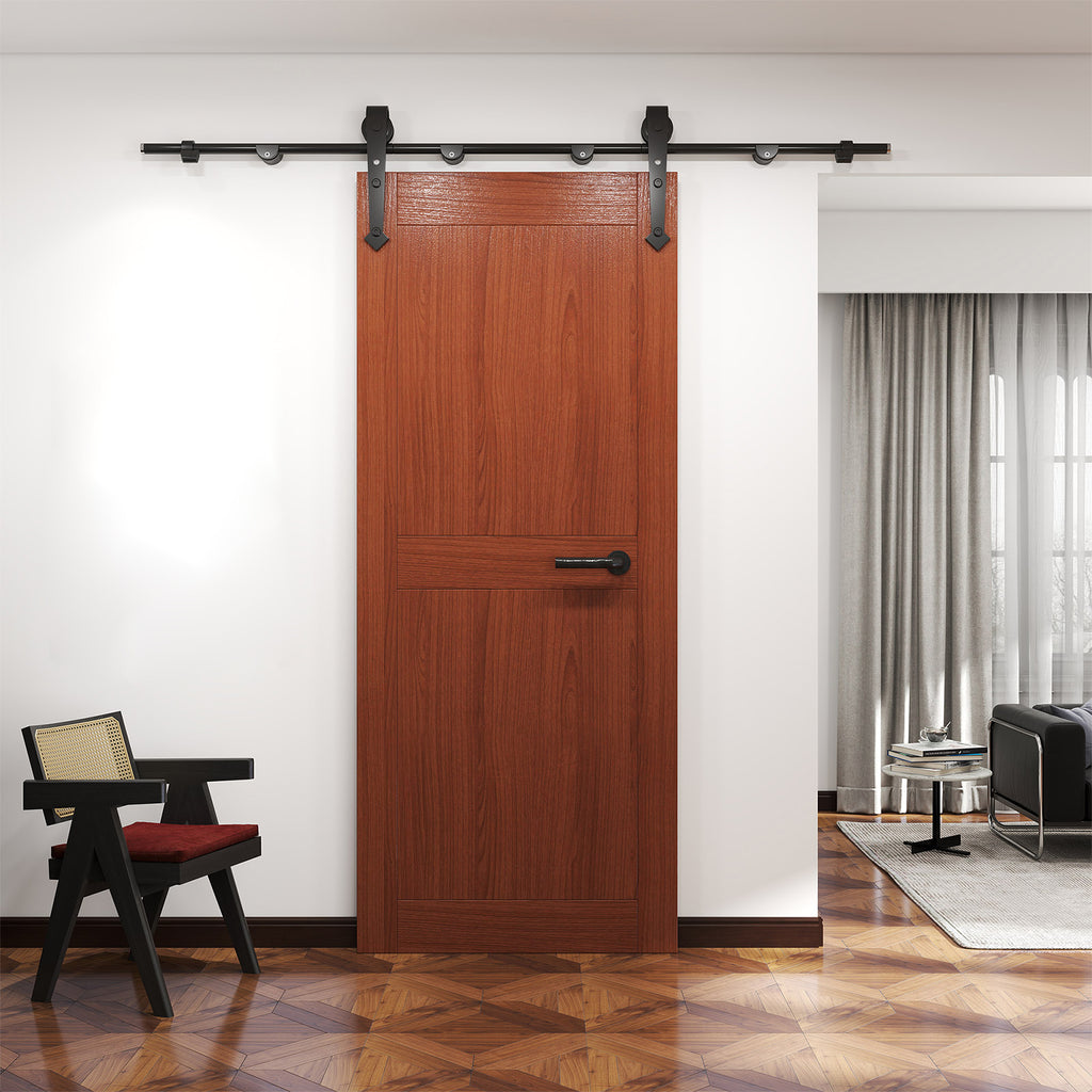 6Ft Barn Door Hardware Kit Heavy Duty Sliding Door Track Kit With Floor Guide For Interior Exterior Fit 30-32In Wide Panel Sword Style J Sha