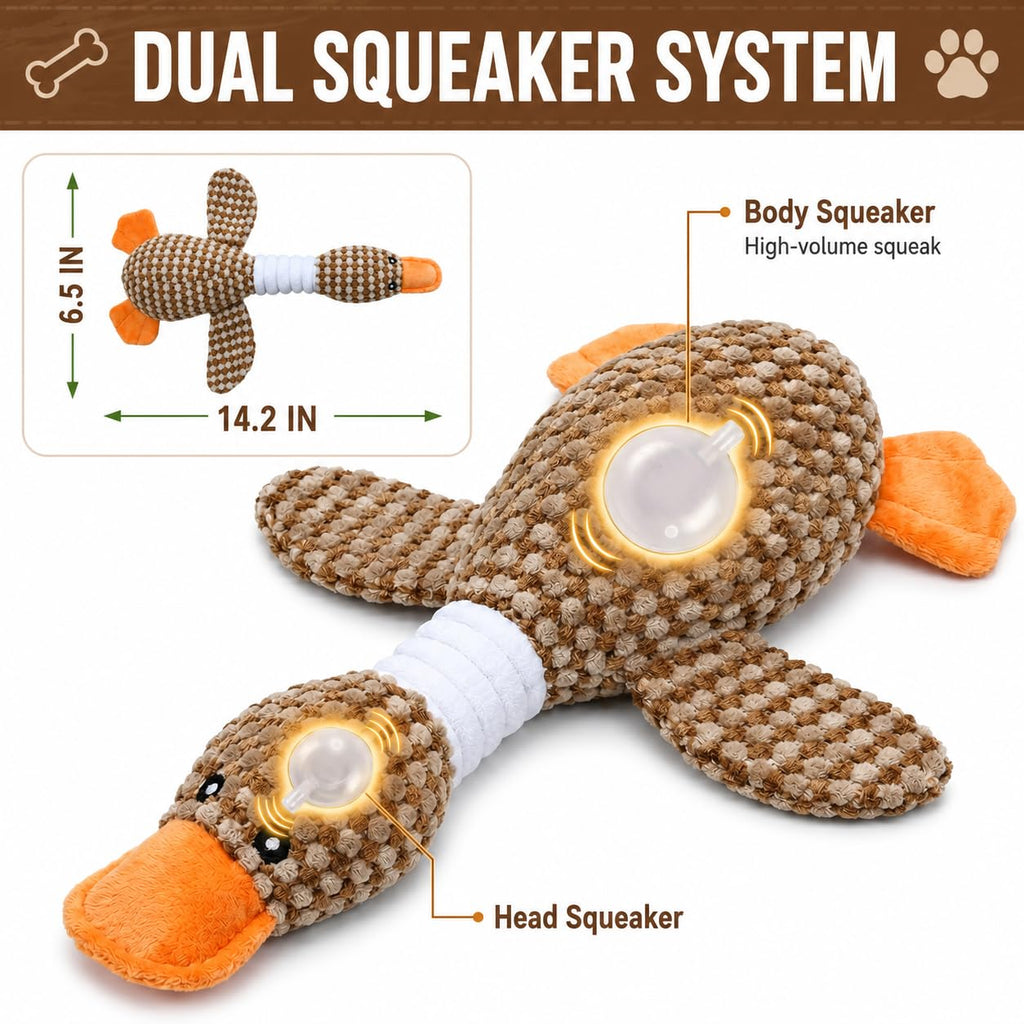 Dog Toys For Aggressive Chewers, Duck Plush Squeaky Crinkle Chew Toy For Puppies And Small Medium Large Dogs, Interactive Teething Toys To R