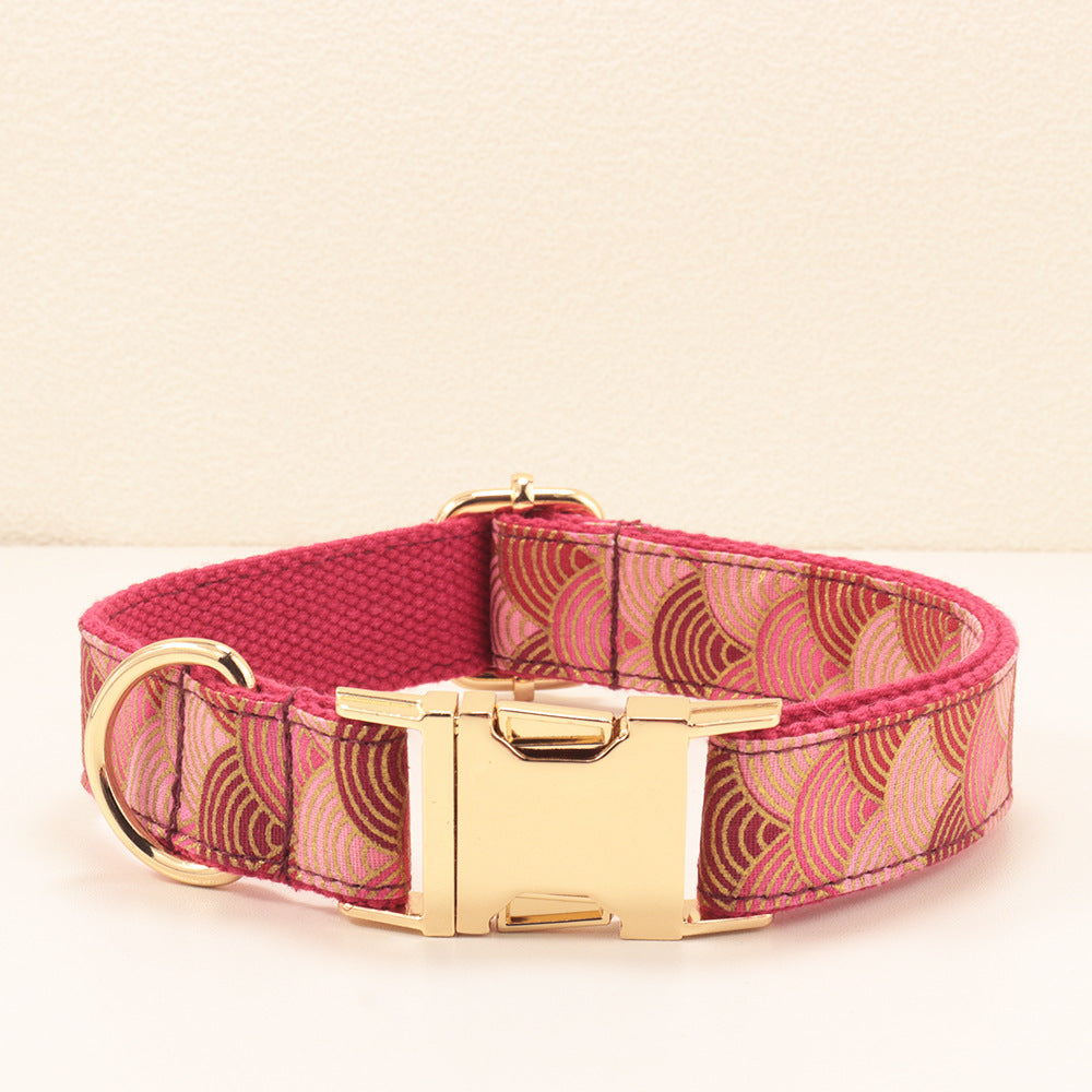 Soft-Wind Red-Cloud-Pattern Gold-Stamped Dog Collar Rope
