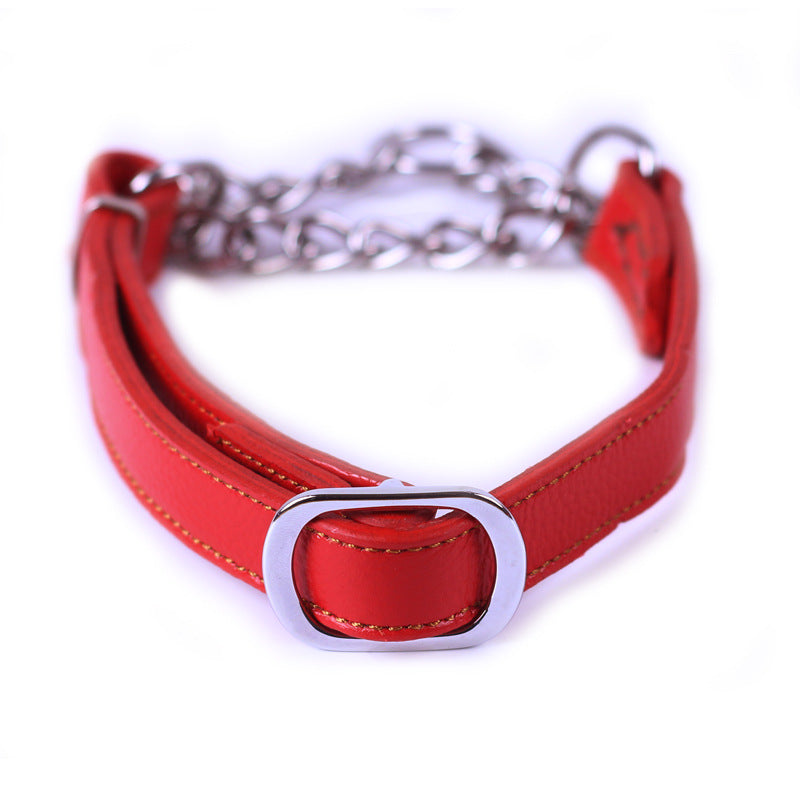 Semi-Controlled P Chain Collar Cowhide Small Dog Puppy Bandana