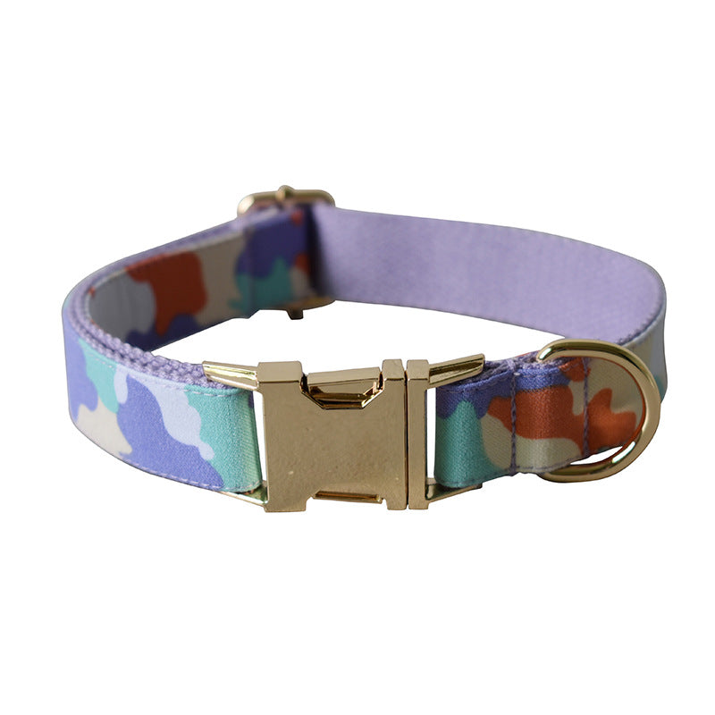 Purple Camouflage Bow Dog Collar with Metal Buckle