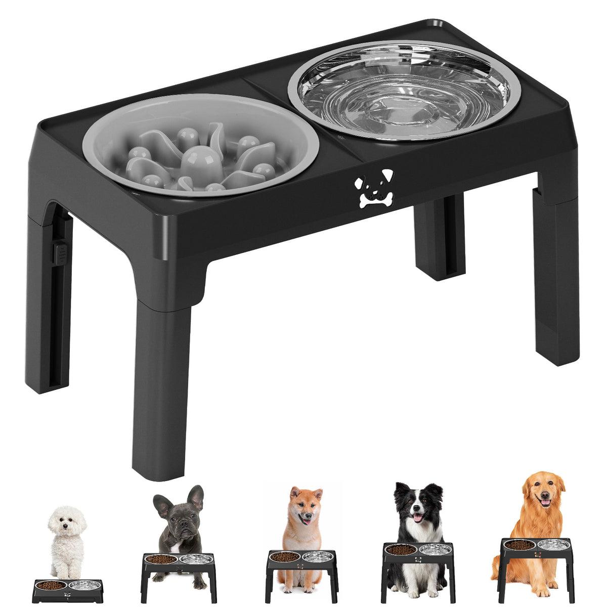 Adjustable Elevated Dog Bowl Stand with Bowls
