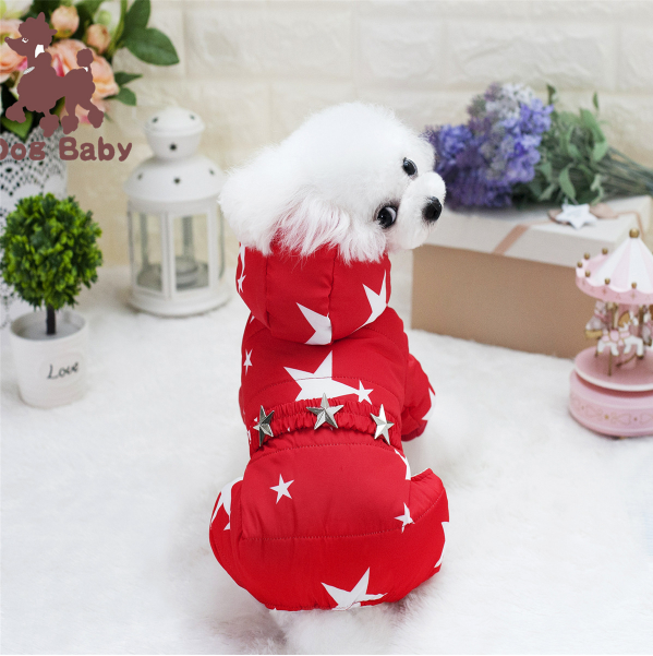 Pet Dog Clothes Poodle Clothing Autumn And Winter Thickened Starry Four-Leg Cotton-Padded Clothes