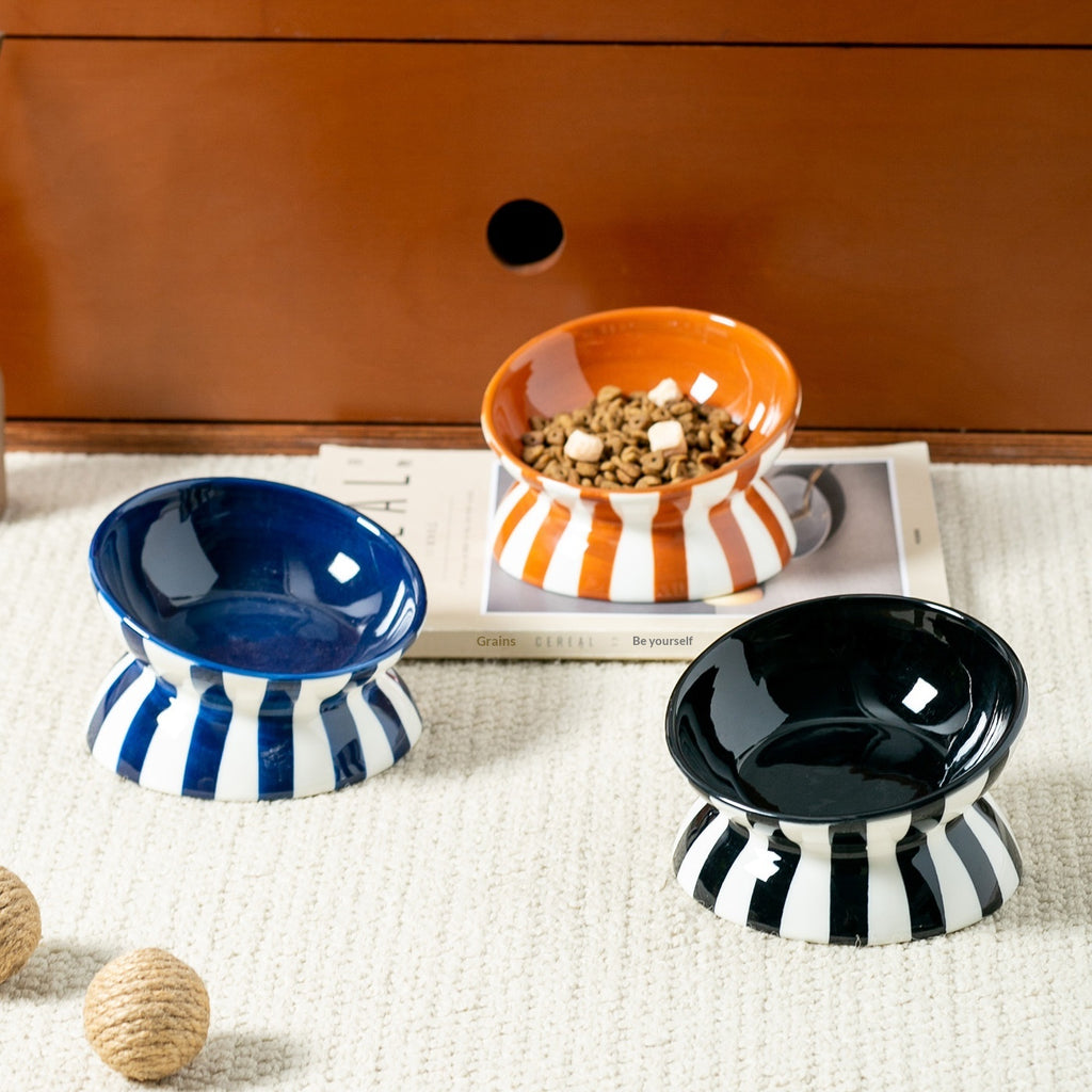 Minimalist Color-Block Striped Elevated Pet Bowl