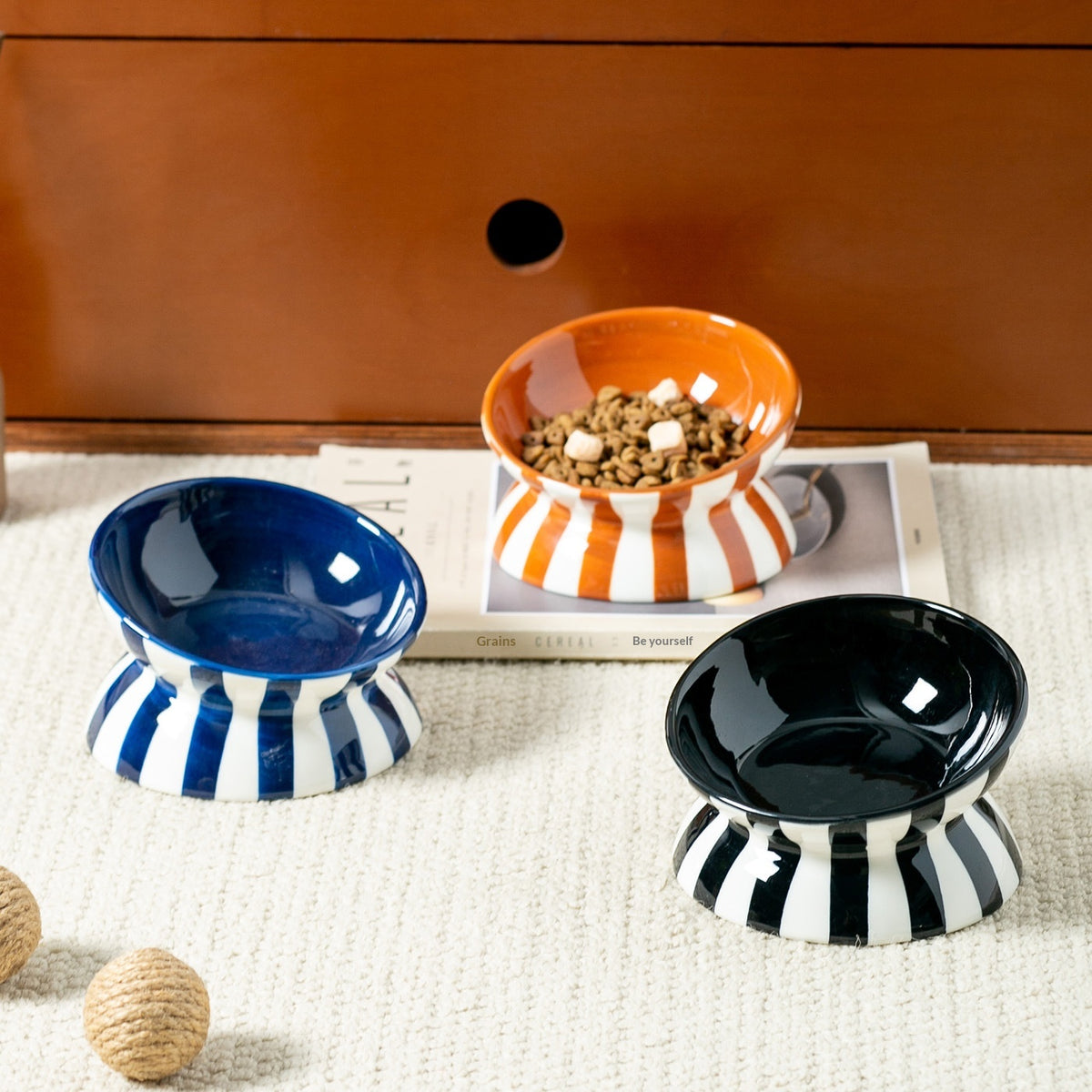 Minimalist Color-Block Striped Elevated Pet Bowl