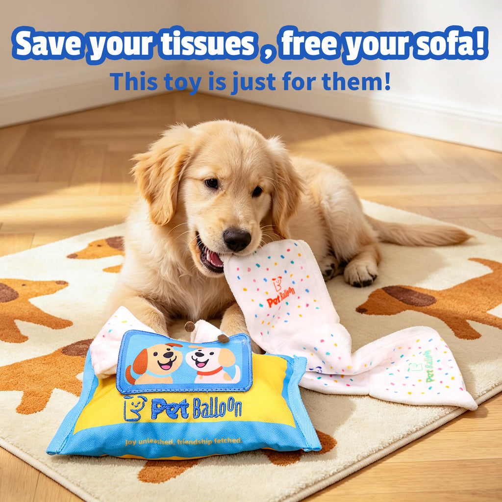 Dog Tissue Box Toy, Snuffle Treat Puzzle With Squeaker Tissue Box Toy With 47.2-In Pull-Out Fleece, Hidden Treat, Squeaker And Oxford Pouch