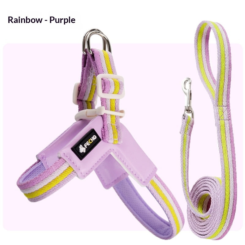 Breathable Rainbow Leash Harness Set for Small-Medium Dogs