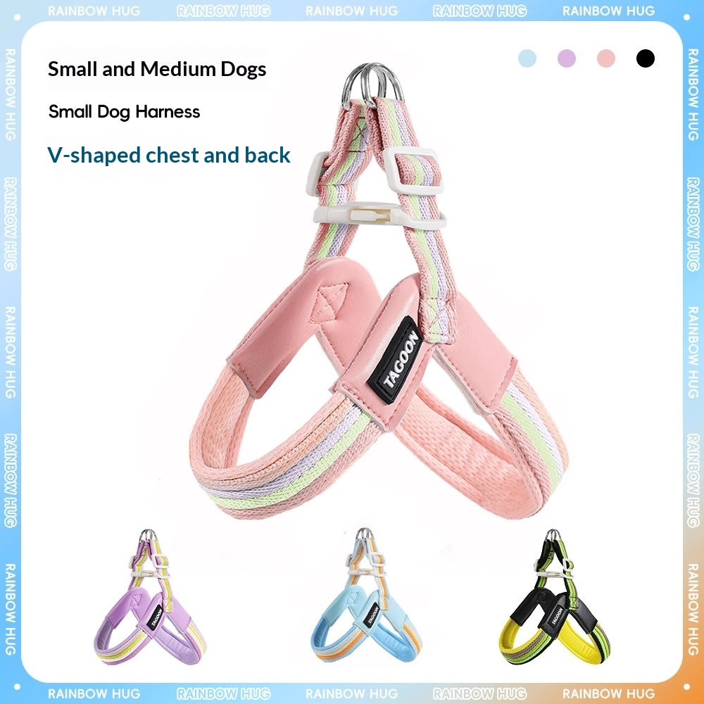 Breathable Rainbow Leash Harness Set for Small-Medium Dogs