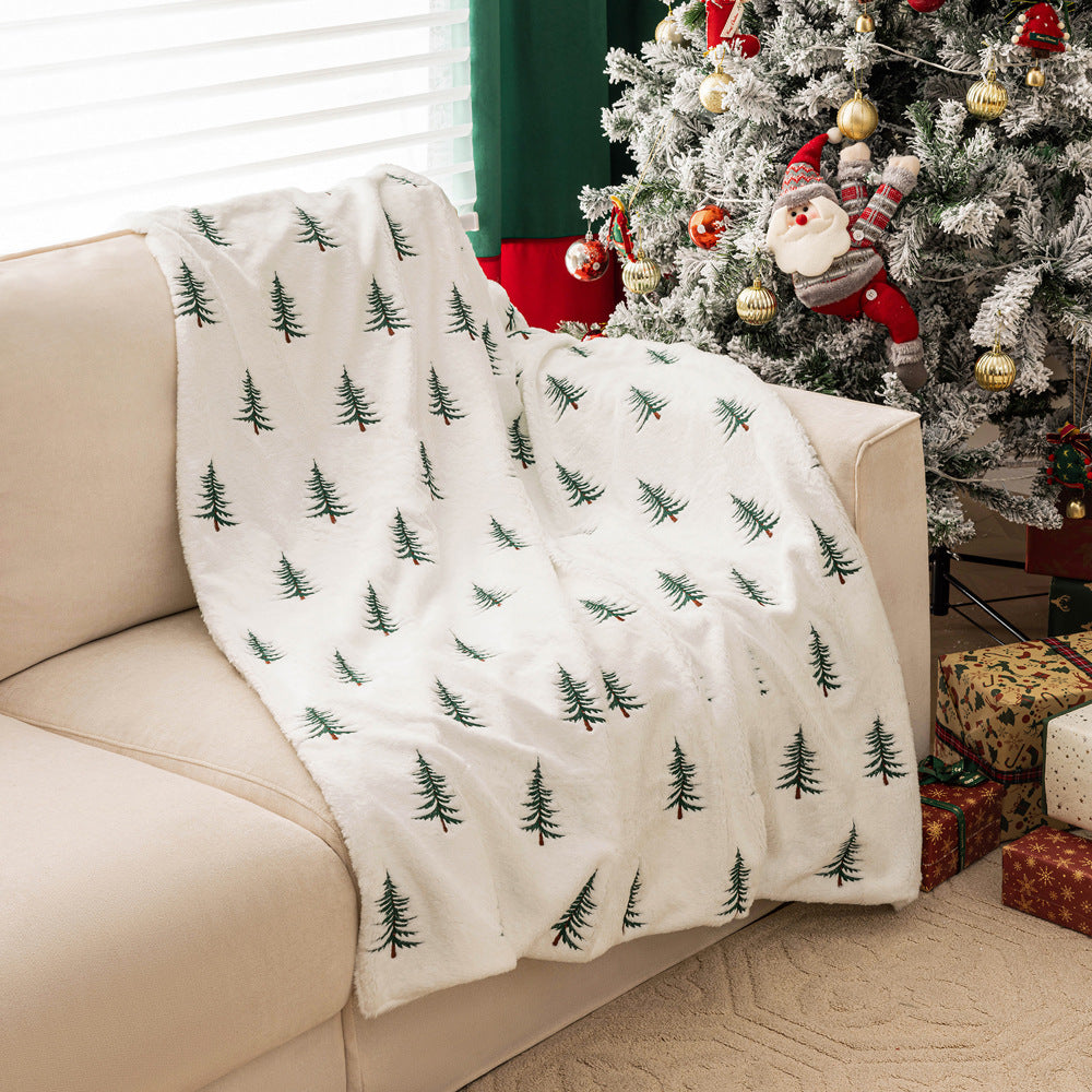 Christmas Tree Embroidered Plush Throw