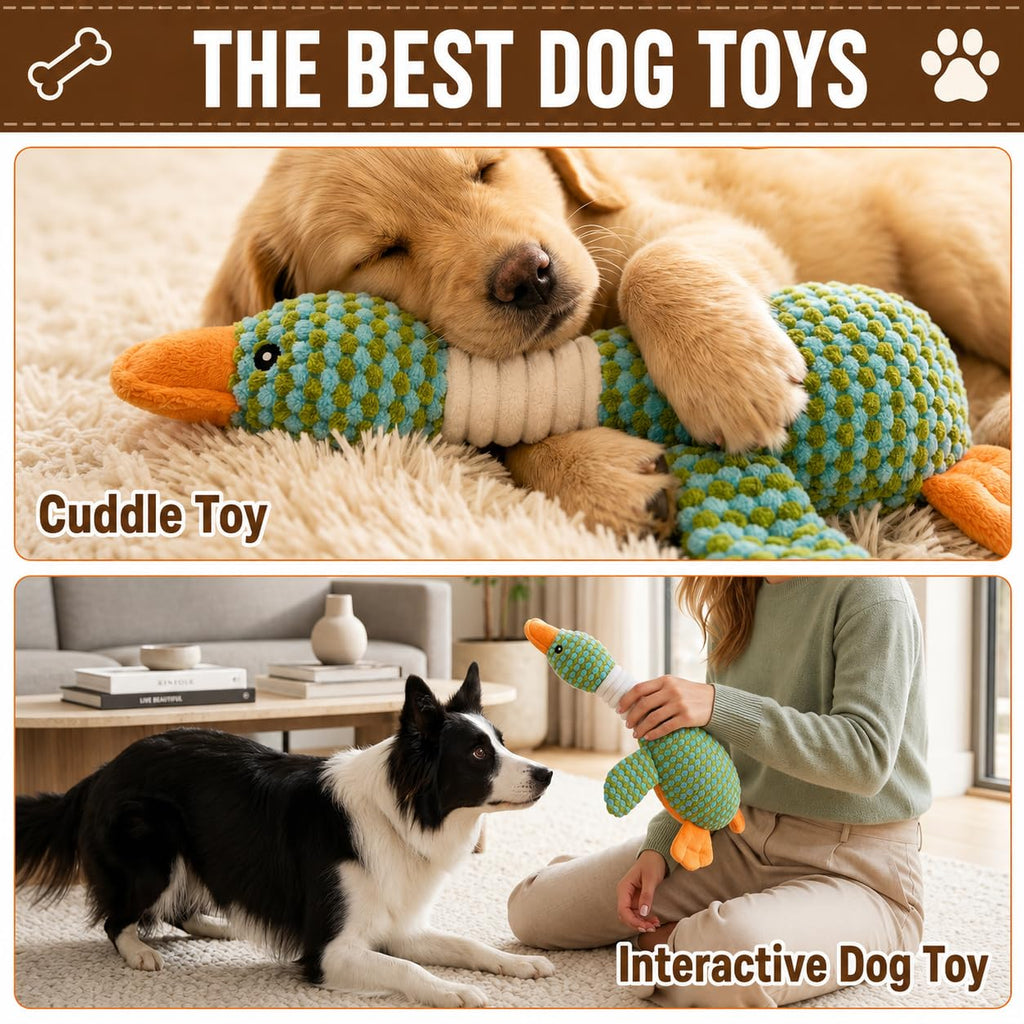Dog Toys For Aggressive Chewers, Duck Plush Squeaky Crinkle Chew Toy For Puppies And Small Medium Large Dogs, Interactive Teething Toys To R