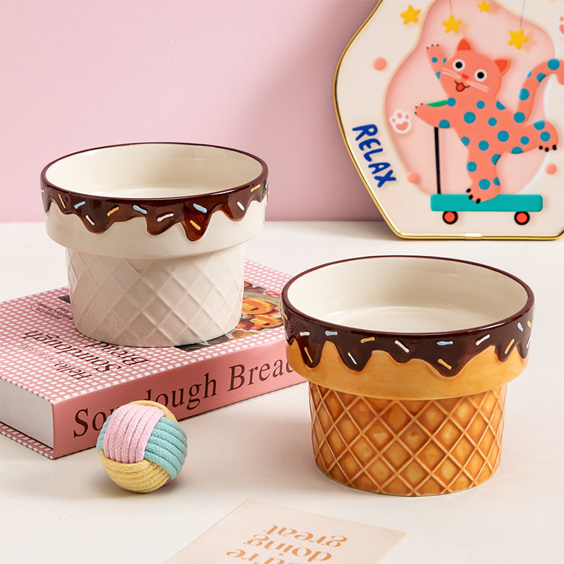 Ceramic Cat Bowl With Ice Cream Theme