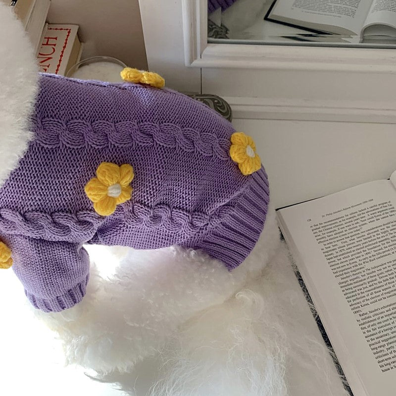 Purple Flower Print Dog Garment