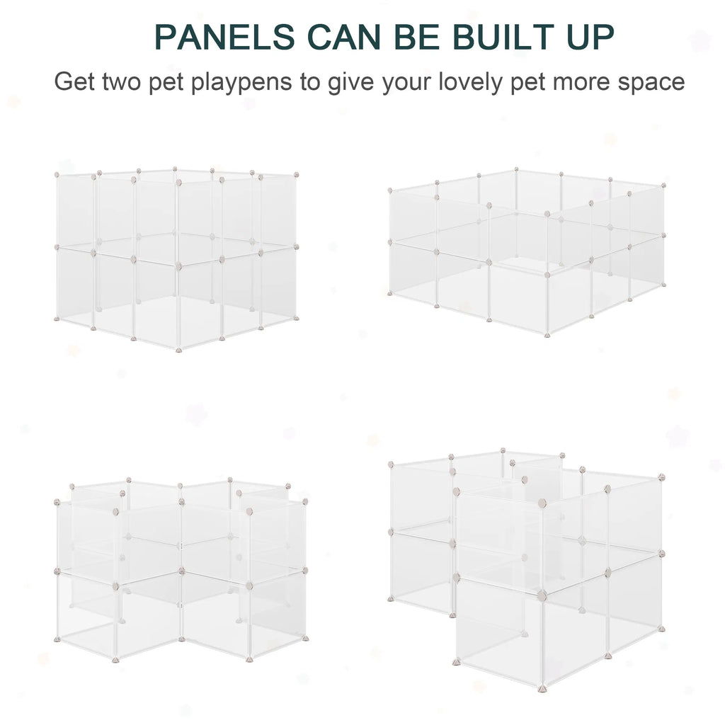 Small Animal Cage Plastic Chinchilla Cage 12 Panels For Bunny Chinchilla Guinea Pig, 18" X 14", White