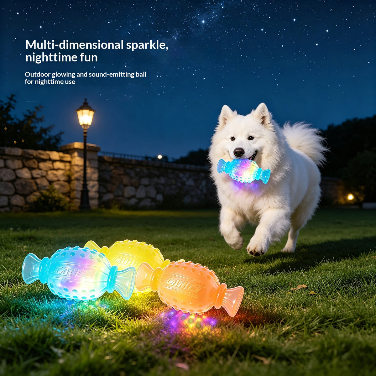Glowing Candy Tennis Ball Dog Toy