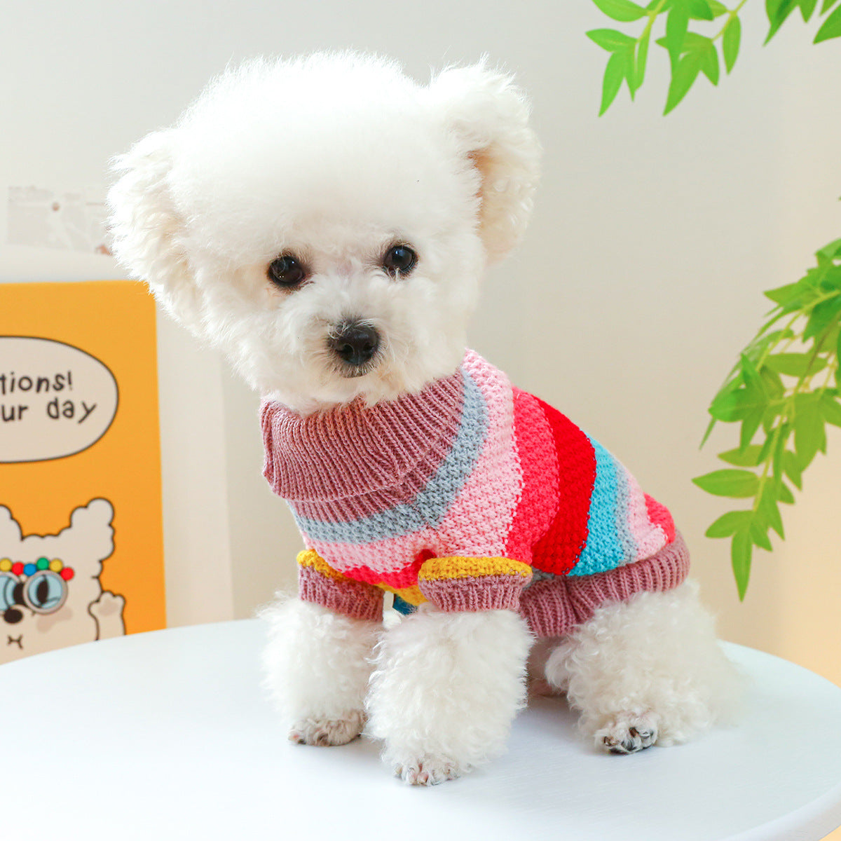 Comfortable Colorful Striped Dog Sweater
